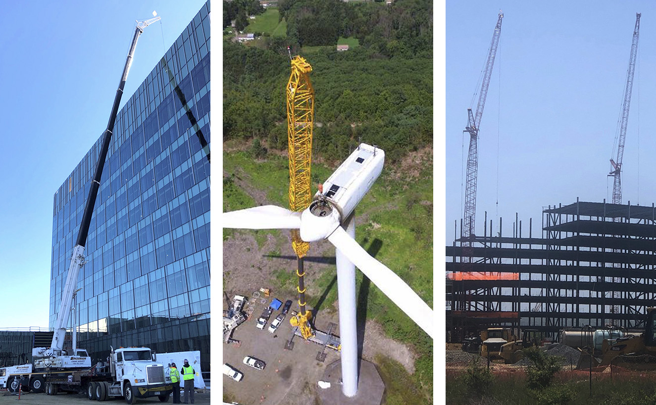 Photos of cranes performing various services